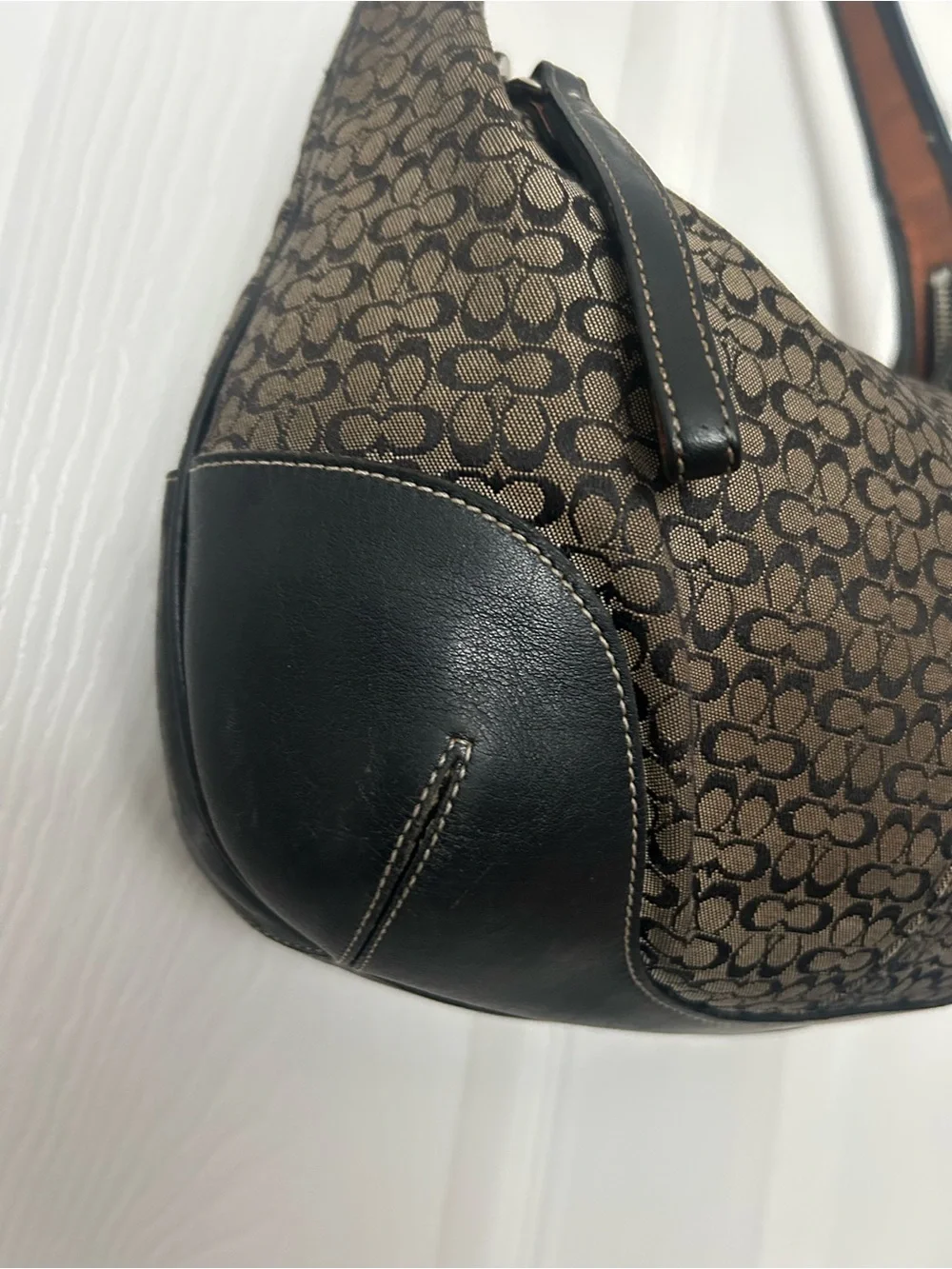 Coach Signature Brown and Black Hobo Bag